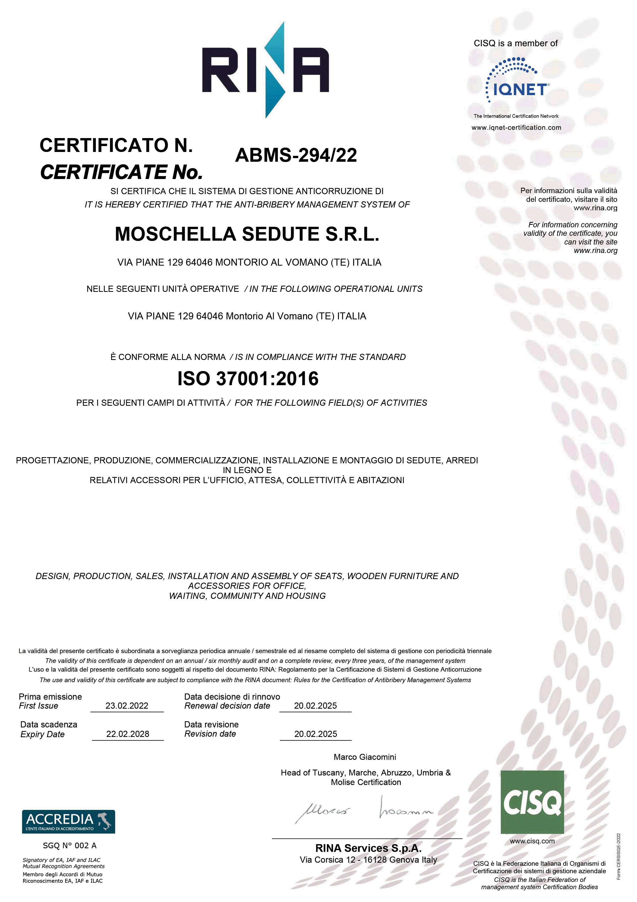 certificato ISO-37001