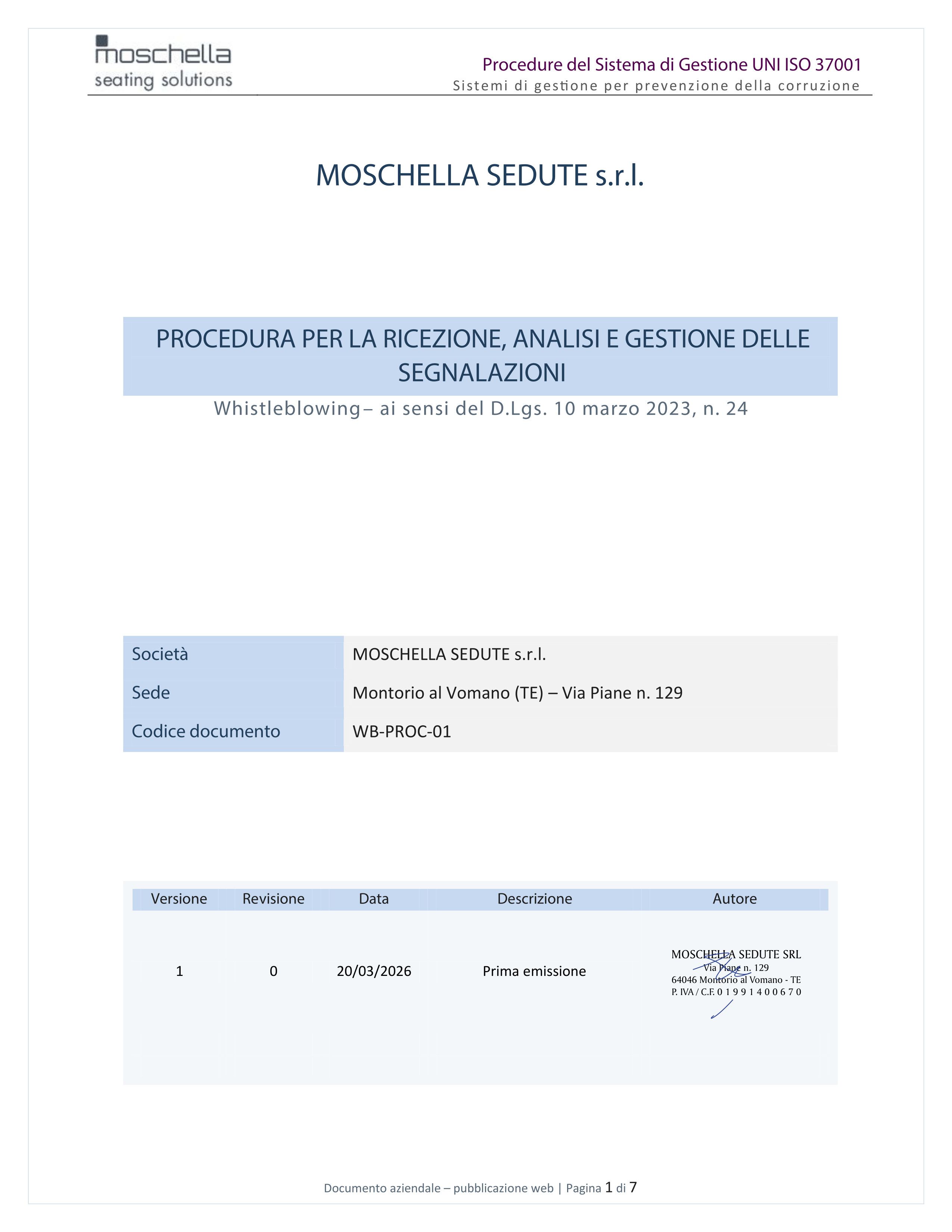 Politica Whistleblowing Moschella Sedute
