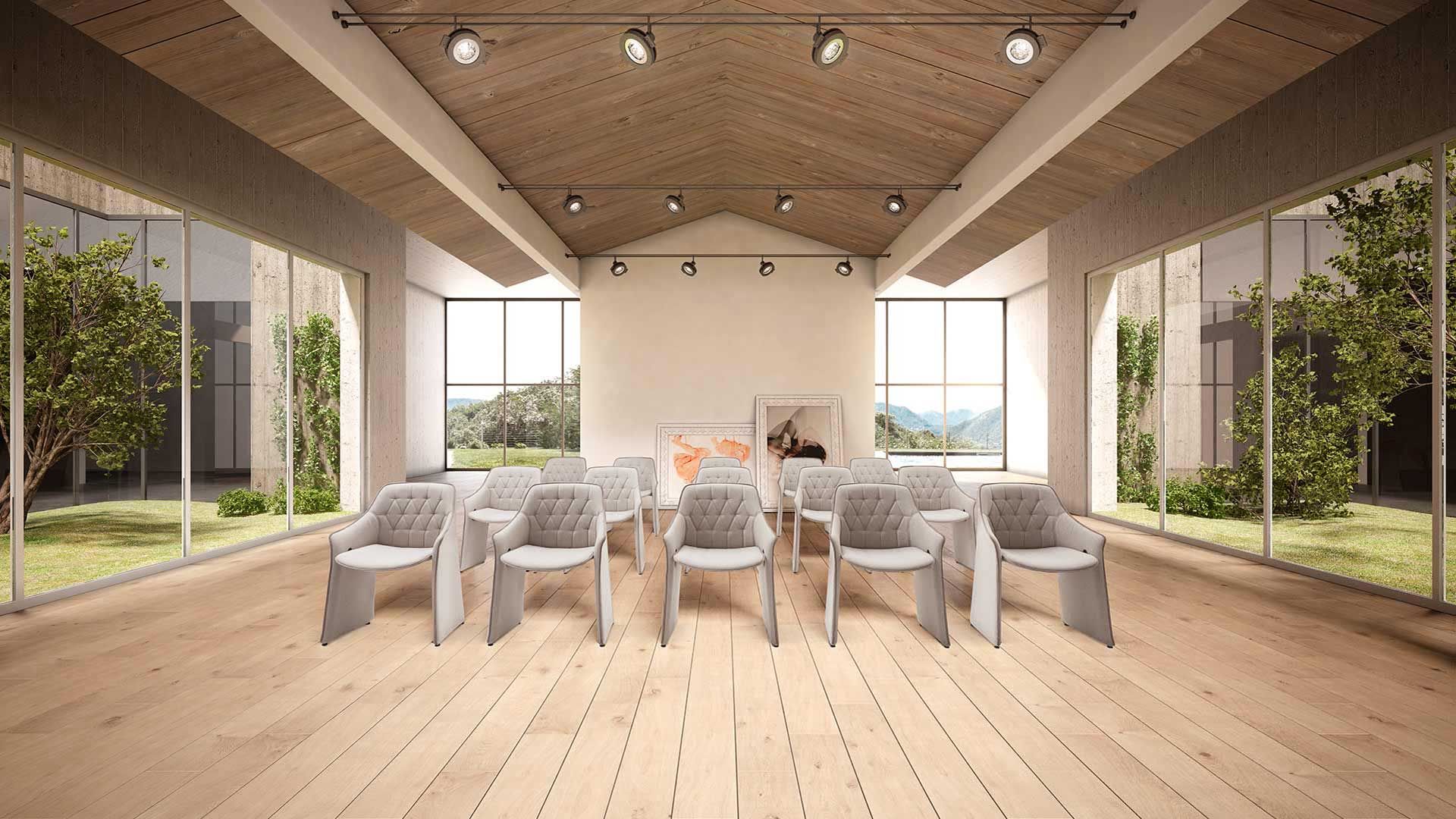 sala riunione con sedute Windsor collezione artigianale di design per ufficio environment ambiente Moschella Sedute in Abruzzo"