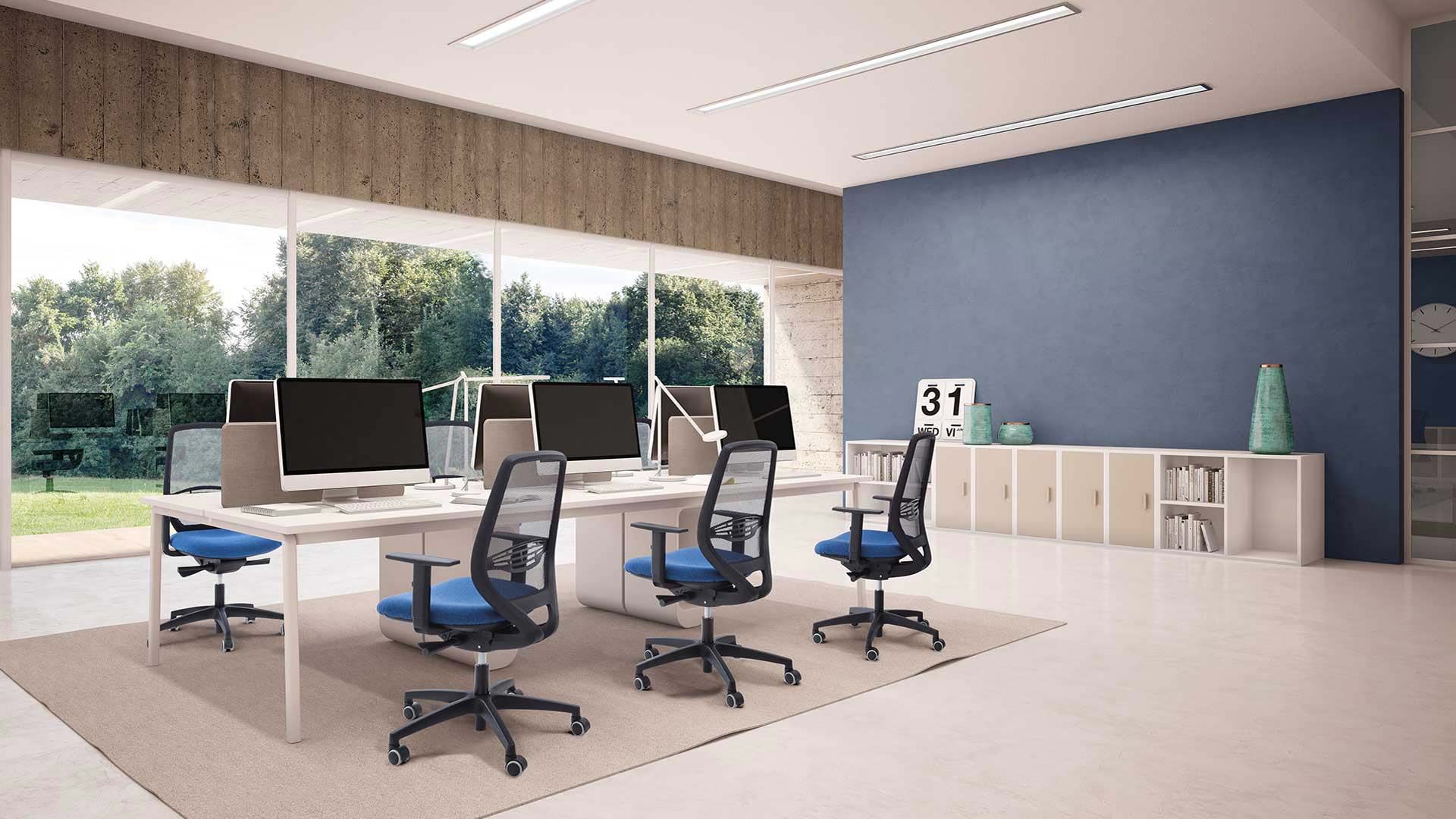 poltrone Orion Mesh blu sedute artigianali di design per ufficio environment ambiente Moschella Sedute Abruzzo