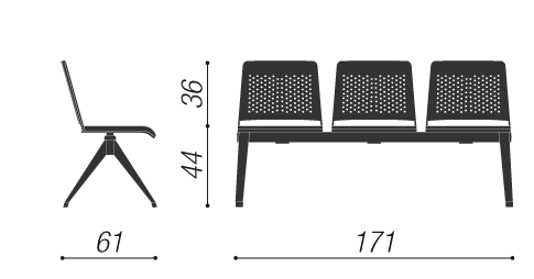 seduta Nexus panca artigianale di design per ufficio fantasmino quote dimensionali Moschella