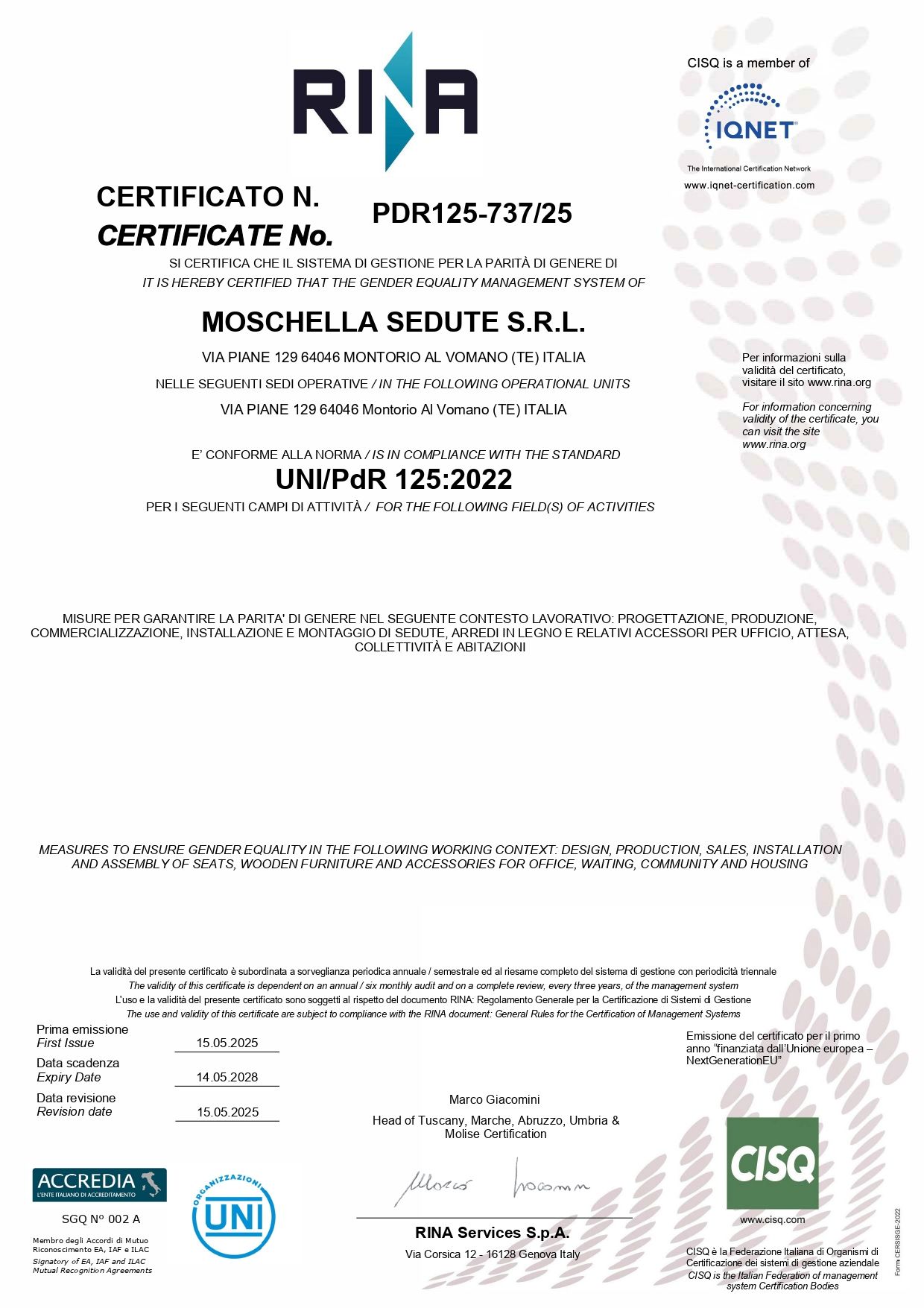 CERTIFICAZIONE PDR 125