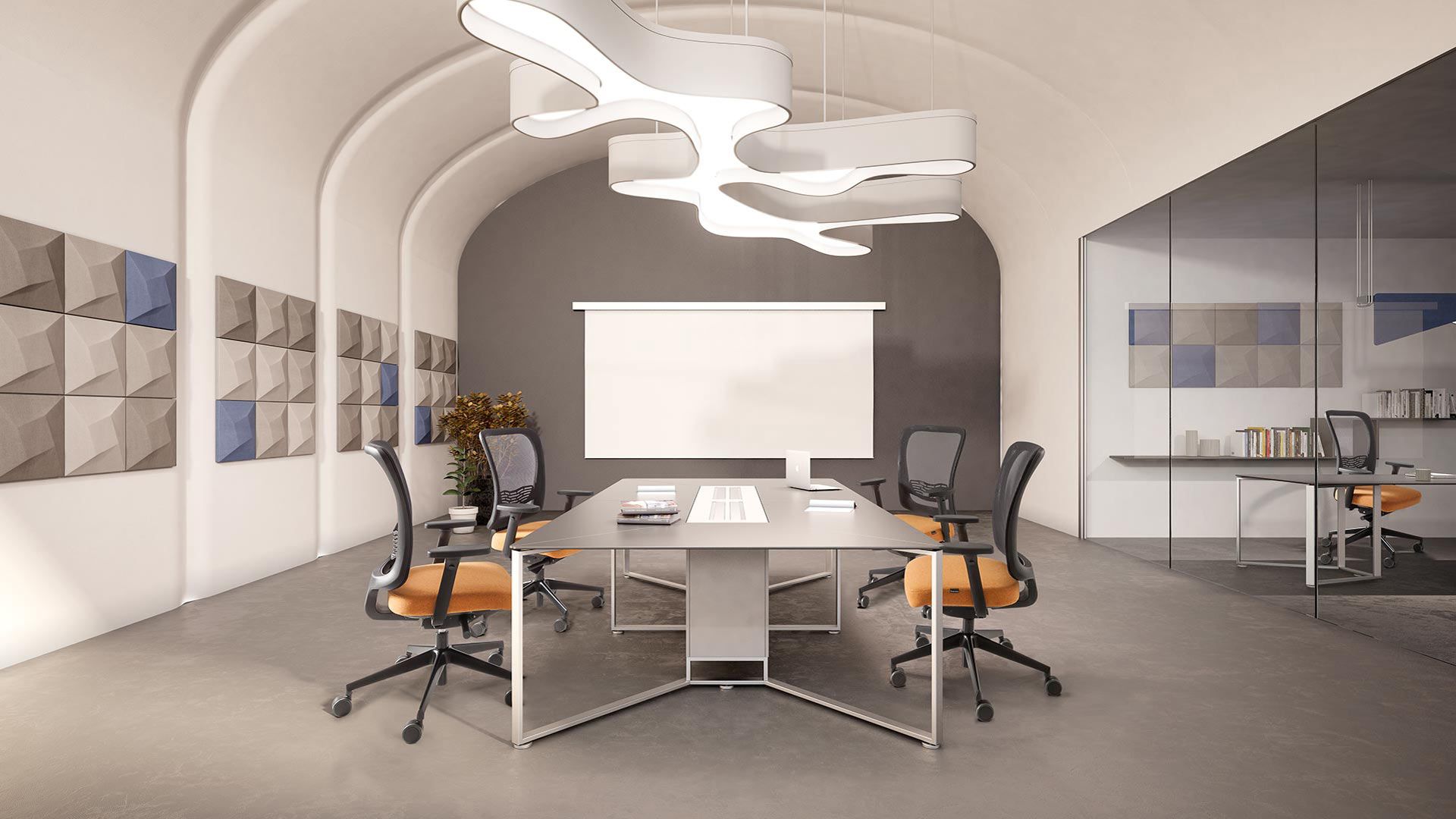 poltrone Kiva arancio sala riunione sedute artigianali di design per ufficio environment ambiente Moschella Sedute Abruzzo